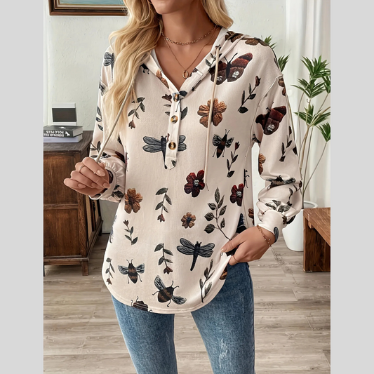 Flower Print Women's Pullover Long Sleeve Hooded Sweater