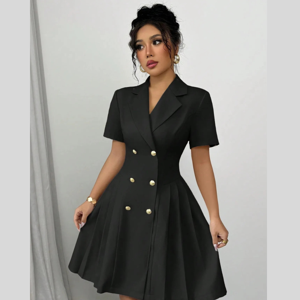 Double-Breasted Short Sleeve Dress