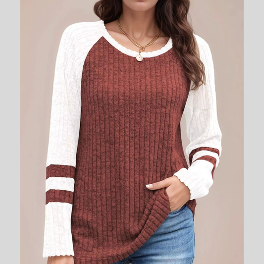 Ribbed Round Neck Raglan Sleeve Top