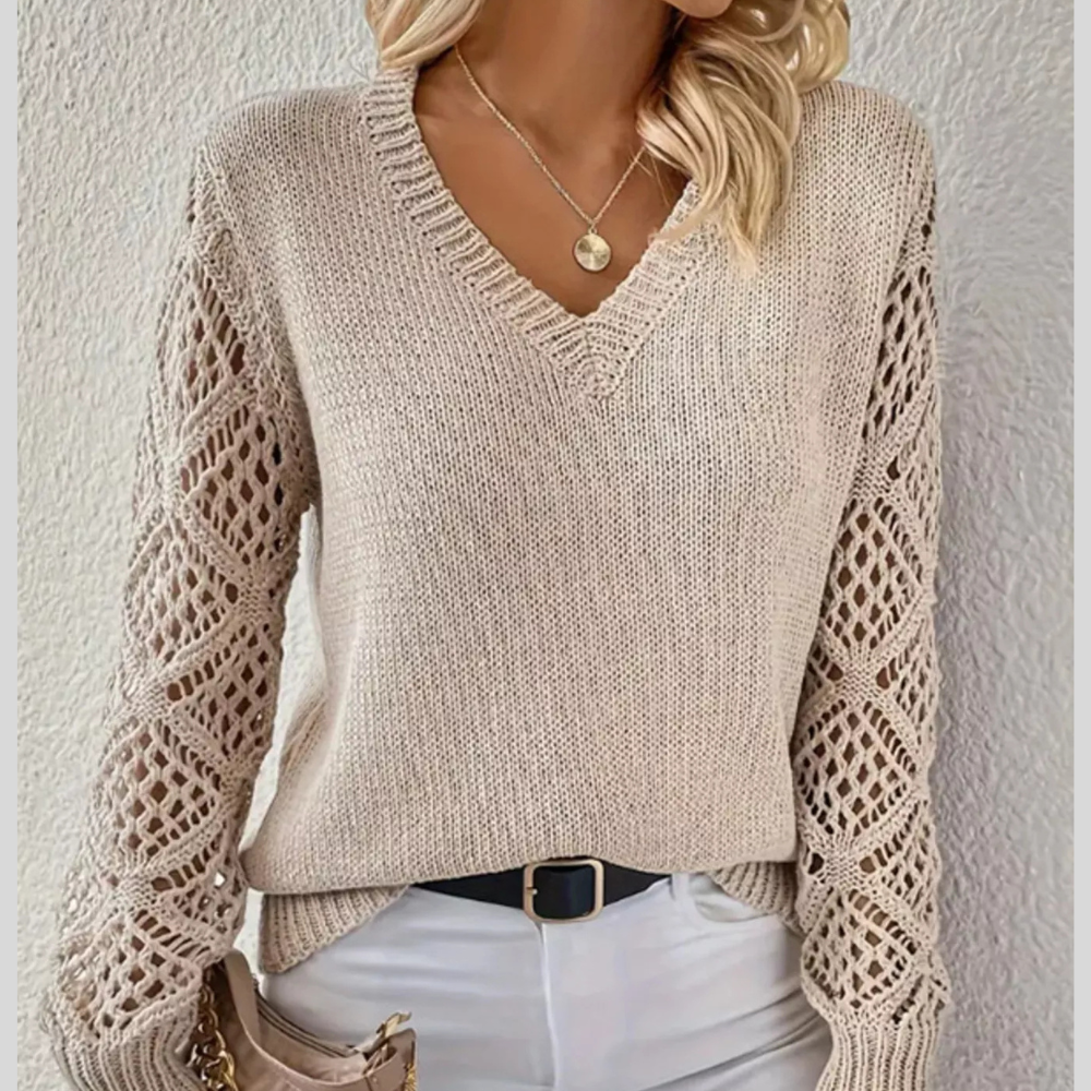 Openwork V-Neck Long Sleeve Sweater