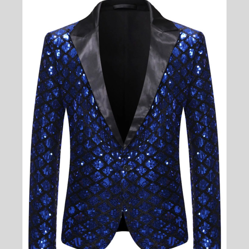Men's Sequin One Button Blazer