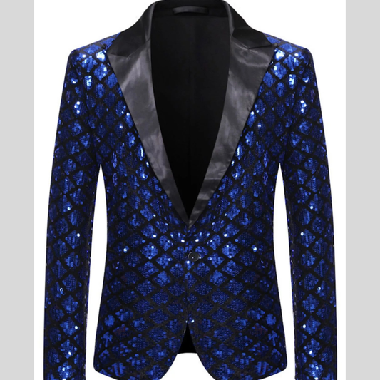Men's Sequin One Button Blazer