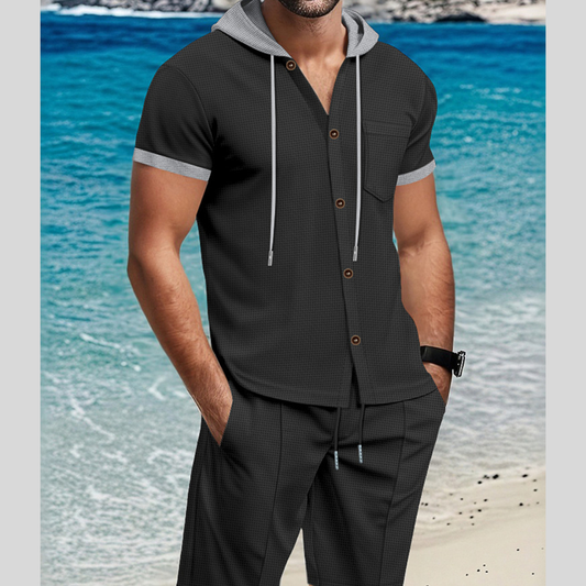 Men's Full Size Casual Hooded Top & Shorts Set Plus Size