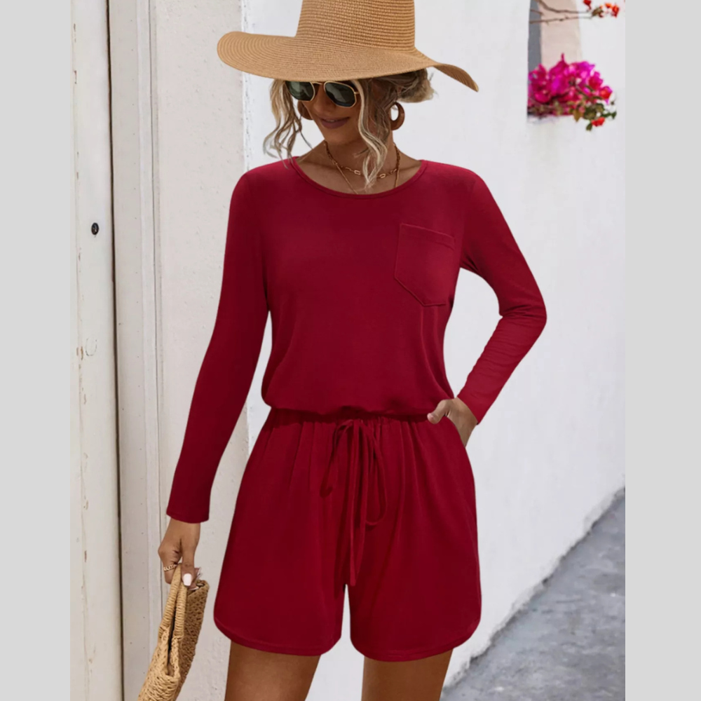 Long Sleeve Drawstring Romper