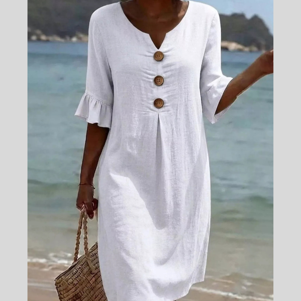 Full Size Casual Decor Button Dress with Ruffle Sleeves Plus Size