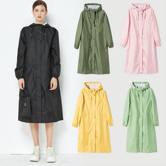 Fashion Trench Coat Raincoat Lightweight Breathable Solid Color Long Sleeve