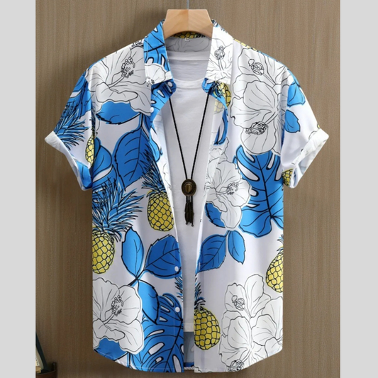 Men's Printed Button Up Short Sleeve Shirt