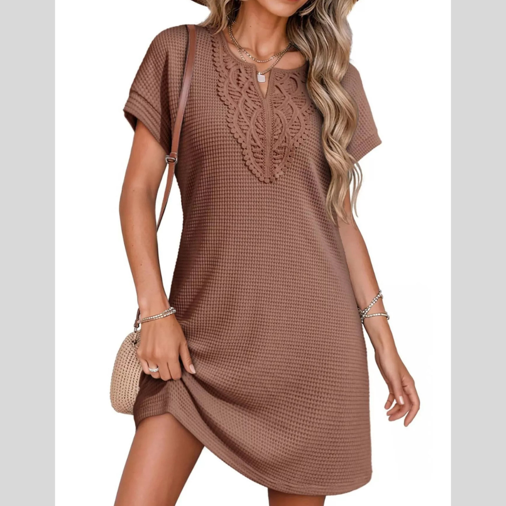Waffle Knit Short Sleeve Dress