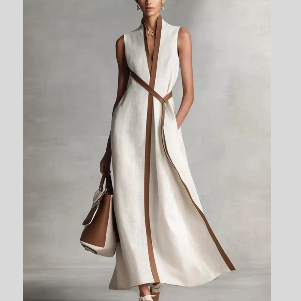 Full Size Contrast Trim Sleeveless Maxi Dress Plus Size