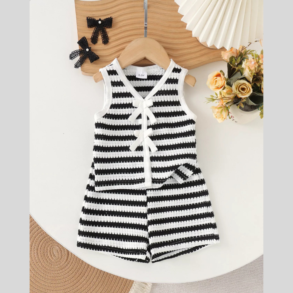 Children's Striped Knit Vest and Shorts Set
