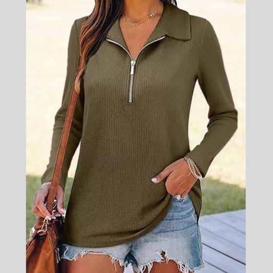 Half Zip Long Sleeve Knit Top