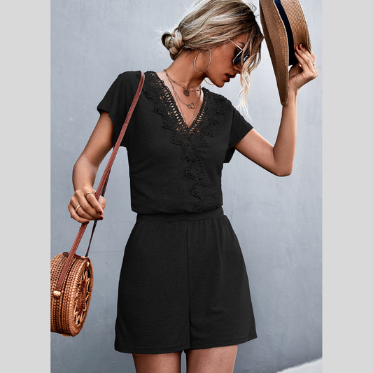 Lace Trim V-Neck Romper