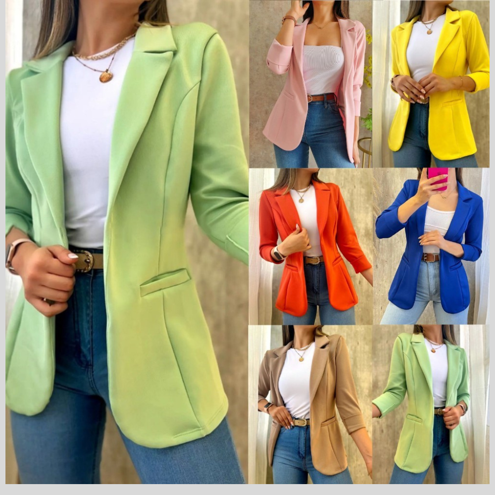 Solid Color Minimalist Long Sleeve Blazer Collar Coat