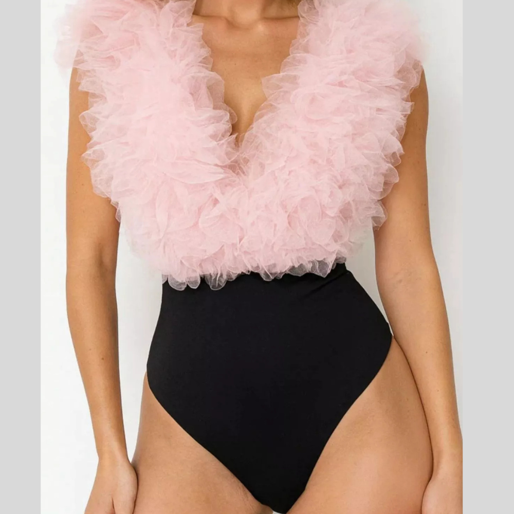 Ruffle Trim Sleeveless Bodysuit