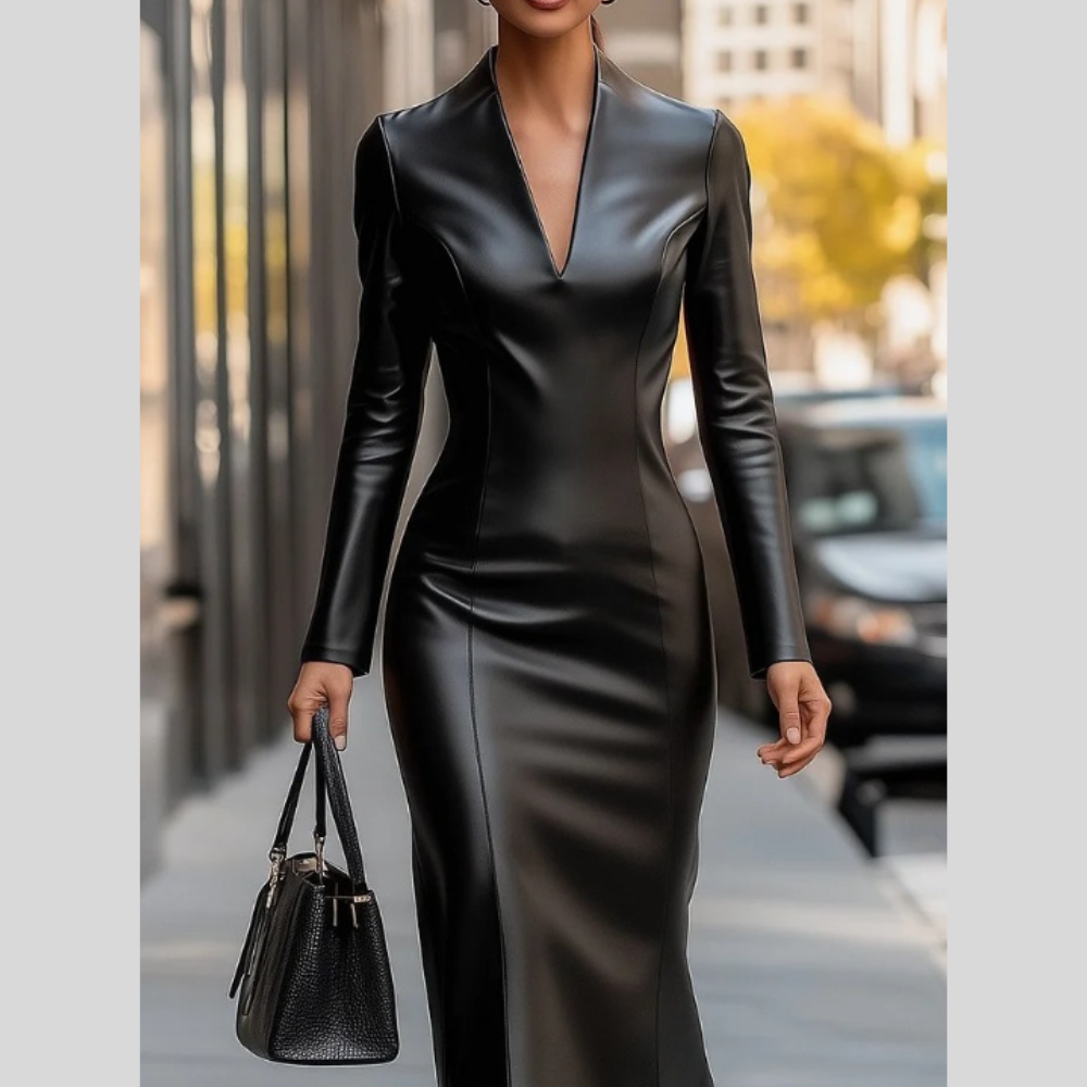 Sophisticated Black Faux Leather Bodycon Dress