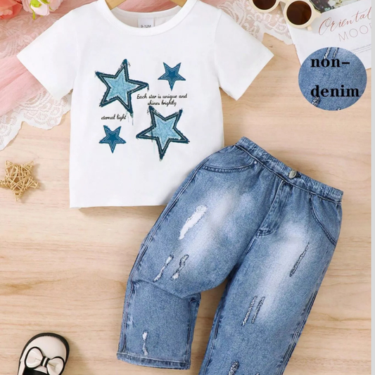 Children's Star Round Neck Tee and Pants Set
