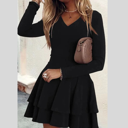 Plus Size Layered V-Neck Long Sleeve Mini Dress