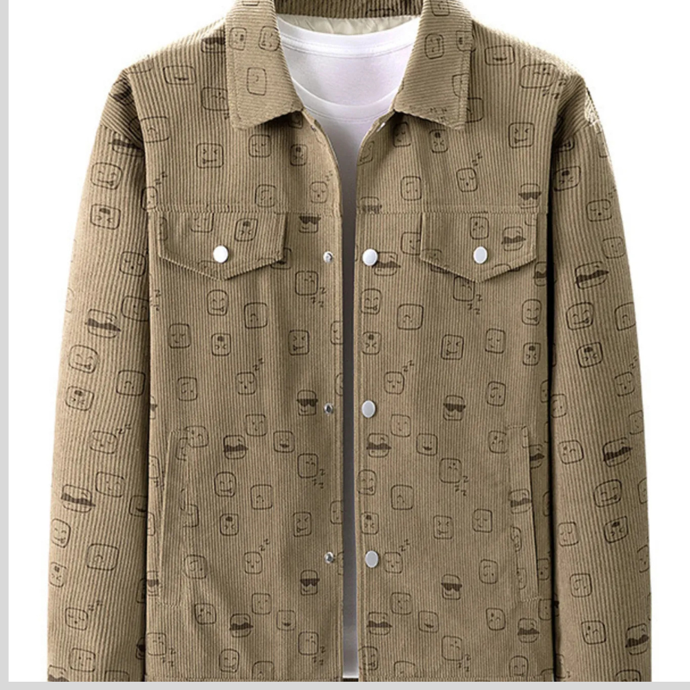 Men's Plus Size Snap Down Corduroy Printed Casual Jacket