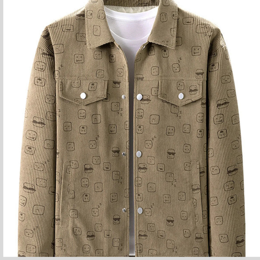 Men's Plus Size Snap Down Corduroy Printed Casual Jacket