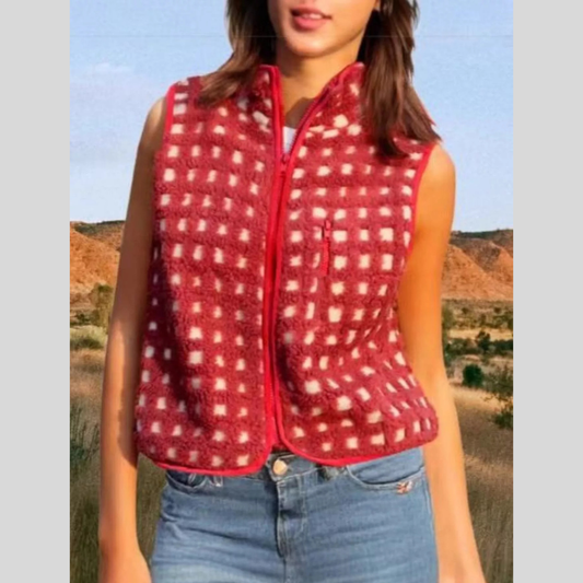 Plaid Zip Up Vest Coat