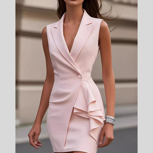 Sleeveless Lapel Collar Ruffle Dress