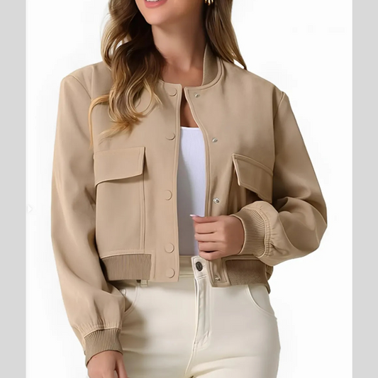 Pocketed Snap Down Baseball Collar Jacket