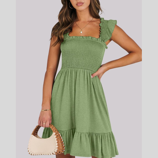 Smocked Ruffle Hem Mini Dress