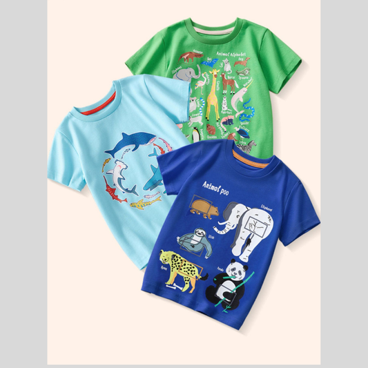 Children's Animal Print Crew Neck Short Sleeve T-Shirt