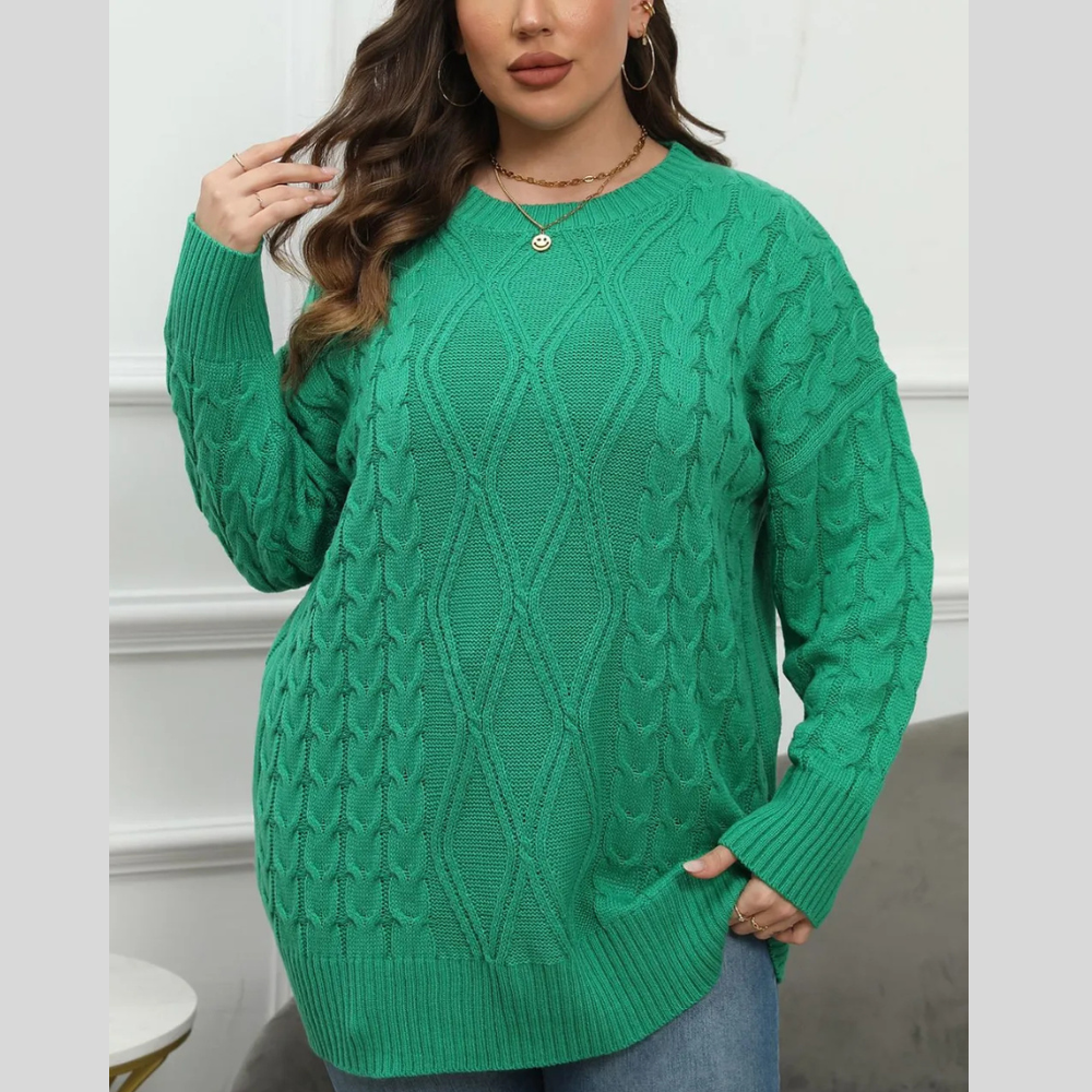 Plus Size Round Neck Long Sleeve Sweater