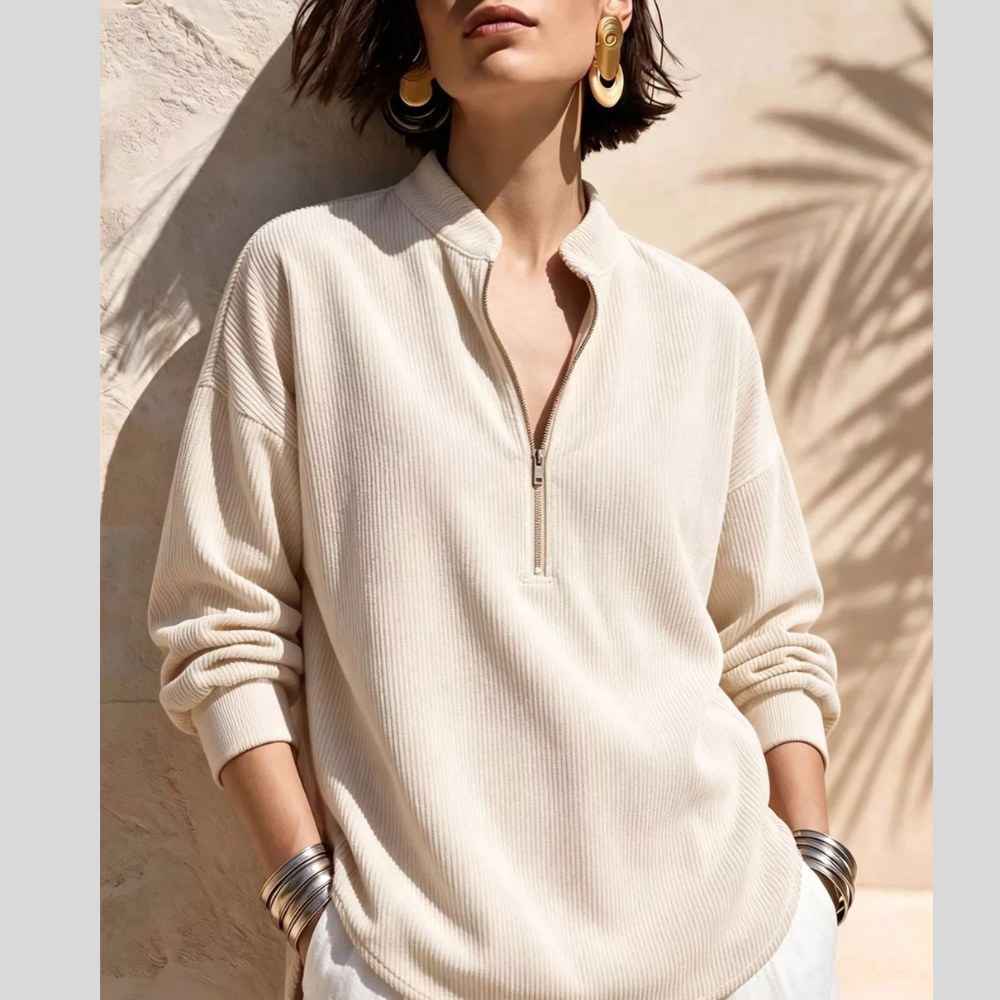 Full Size Ribbed Half-Zip Corduroy Sweatshirt Plus Size