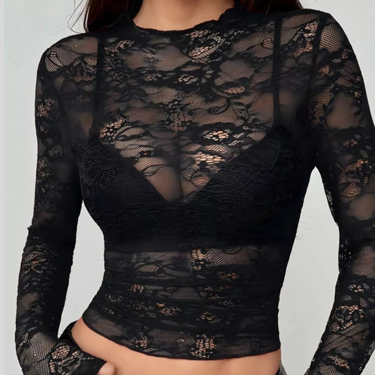 Sheer Lace Long Sleeve Top