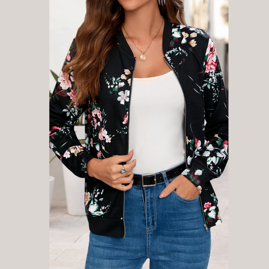 Printed Zip Up Long Sleeve Outerwear