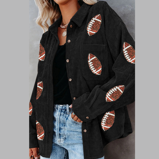 Sequin Football Button Up Long Sleeve Jacket