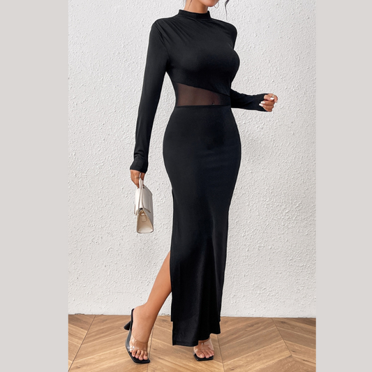 Honey Slit Mock Neck Long Sleeve Maxi Dress