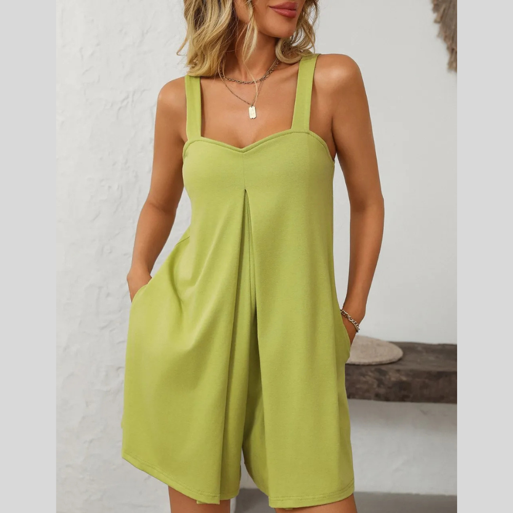 Mandy Sweetheart Neck Wide Strap Romper with Pockets