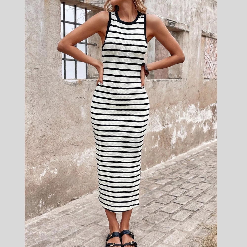 Striped Sleeveless Bodycon Midi Dress