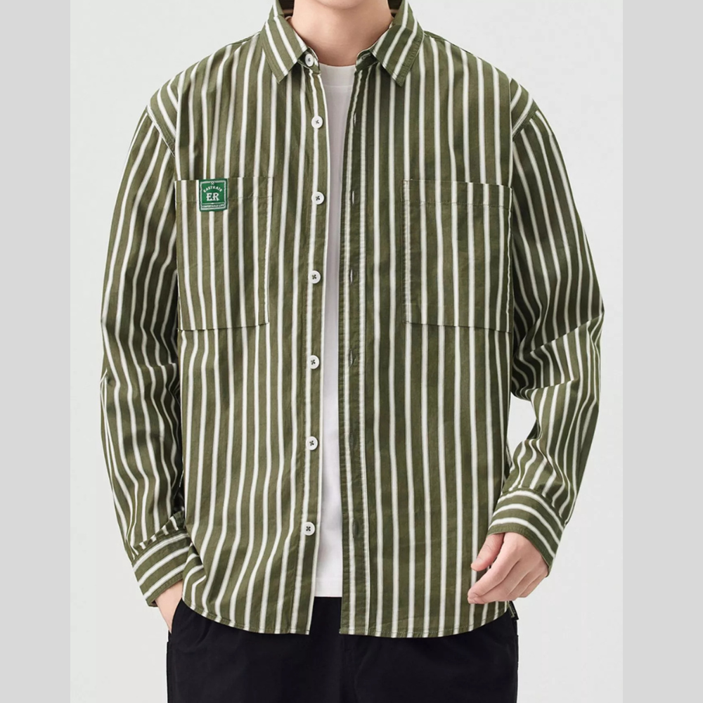 Men's Plus Size Button Up Long Sleeve Striped Shirt