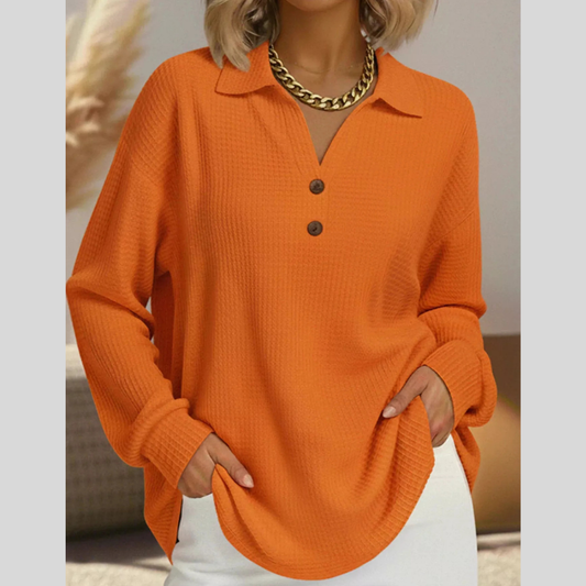 Full Size Textured Knit Decor Button Top Plus Size