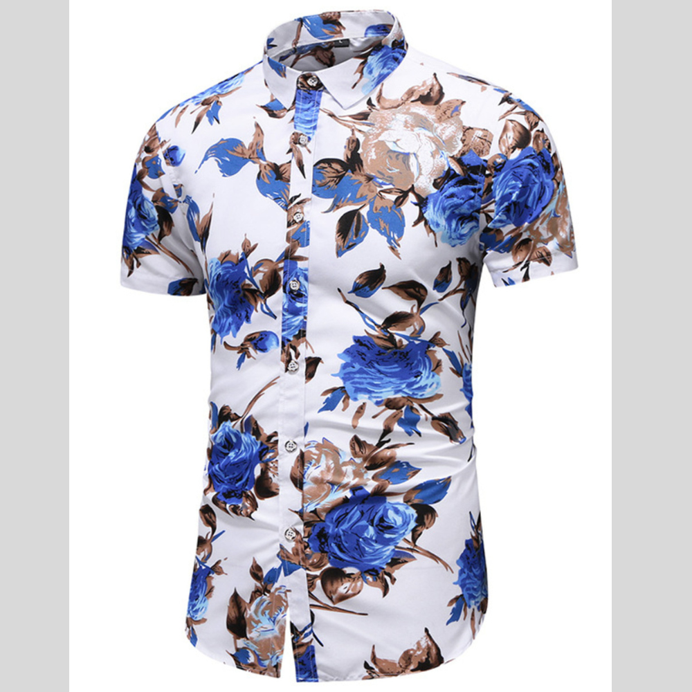 Men's Plus Size Floral Short Sleeve Button-Up Shirt