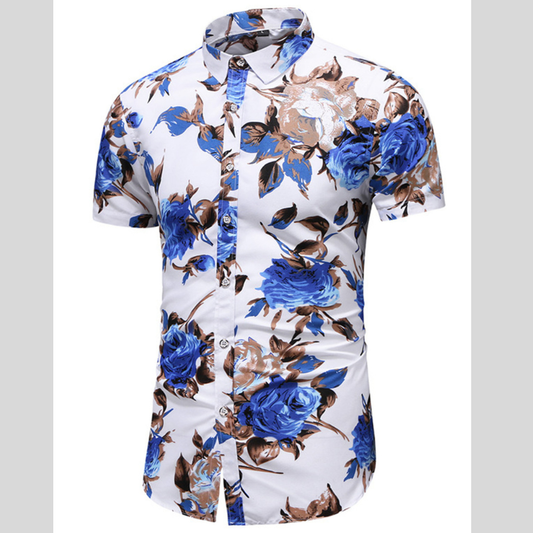 Men's Plus Size Floral Short Sleeve Button-Up Shirt
