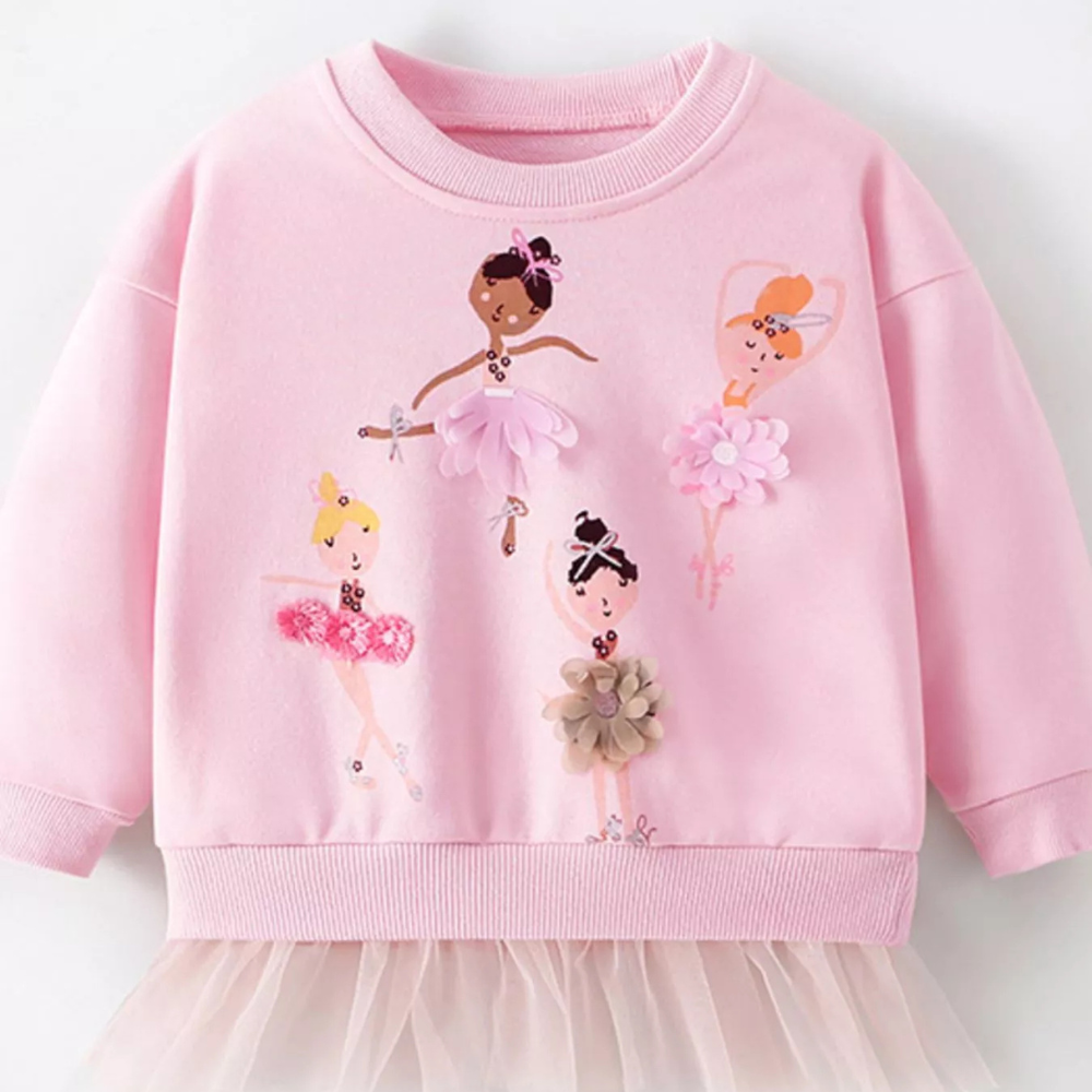 Children's Ballerina Applique Crewneck Sweatshirt with Tulle Hem