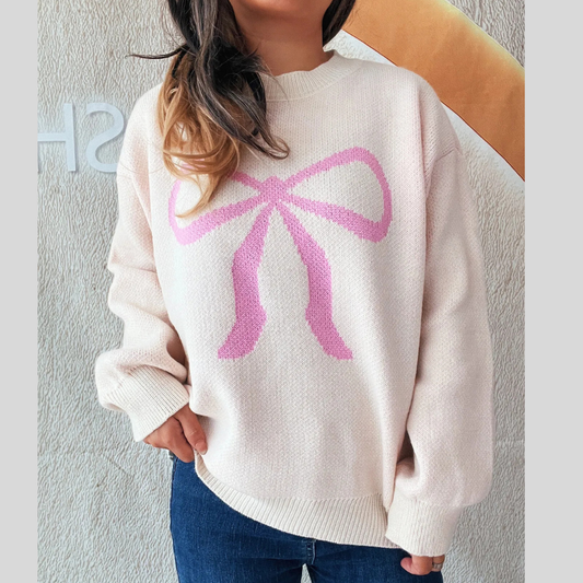 Bow Pattern Casual Long Sleeve Sweater