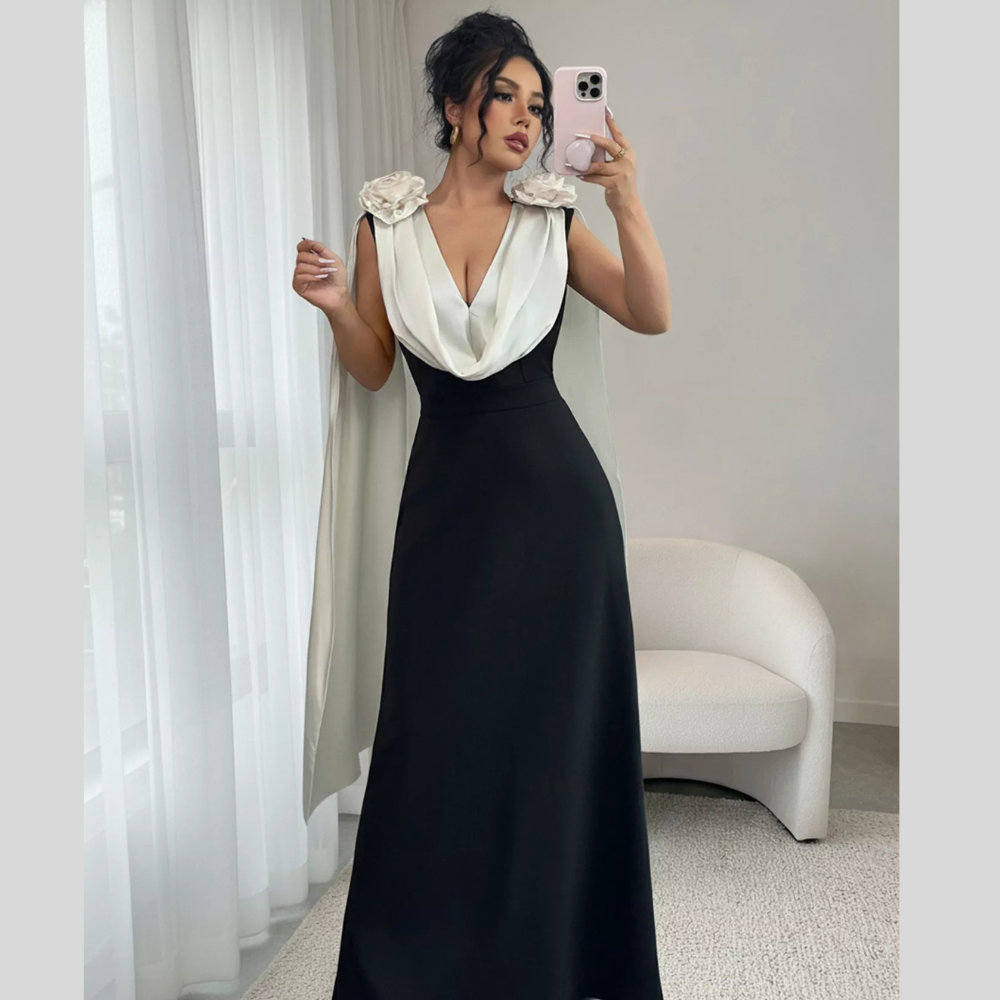 Floral Applique Two Tone Maxi Dress