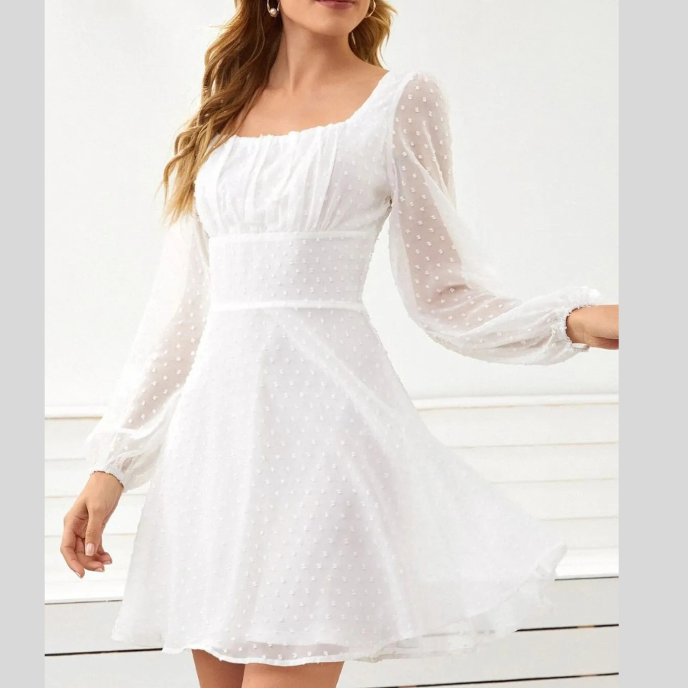 Swiss Dot Long Sleeve Mini Dress