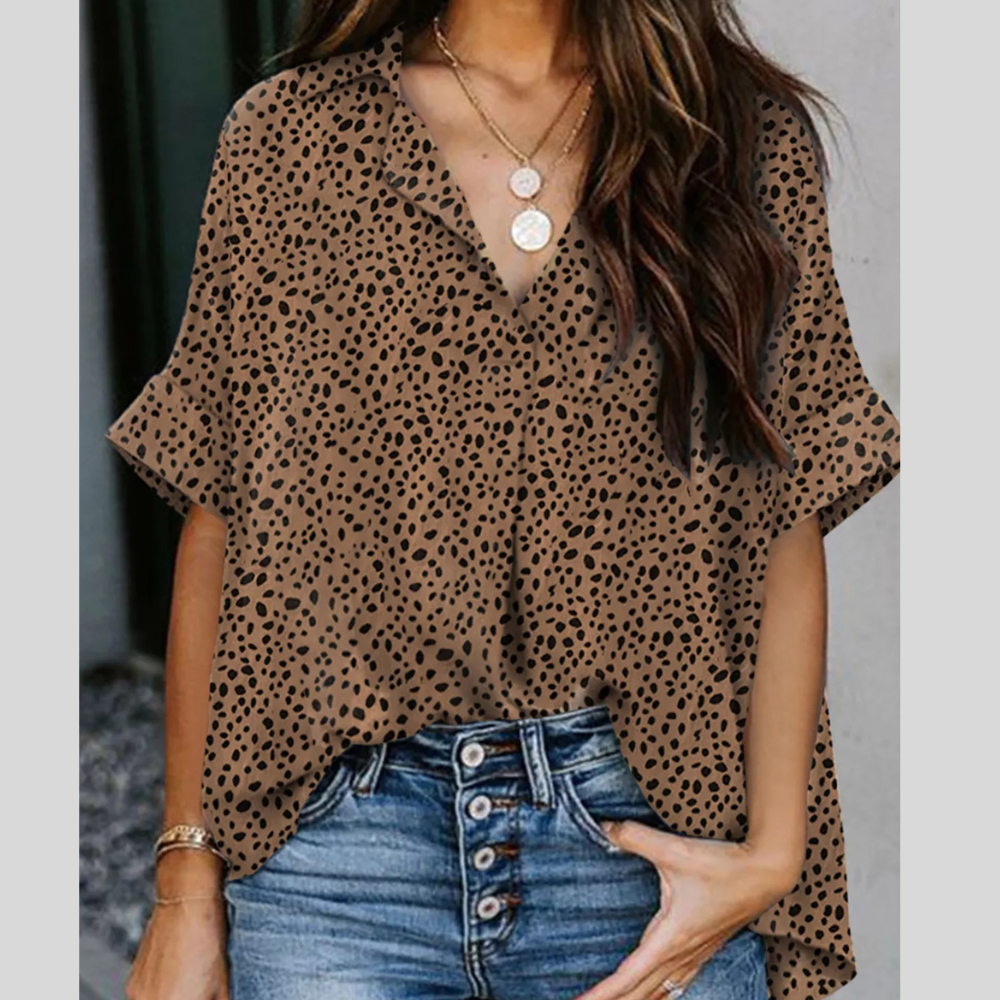 Full Size Collared Neck Half Sleeve Shirt Plus Size
