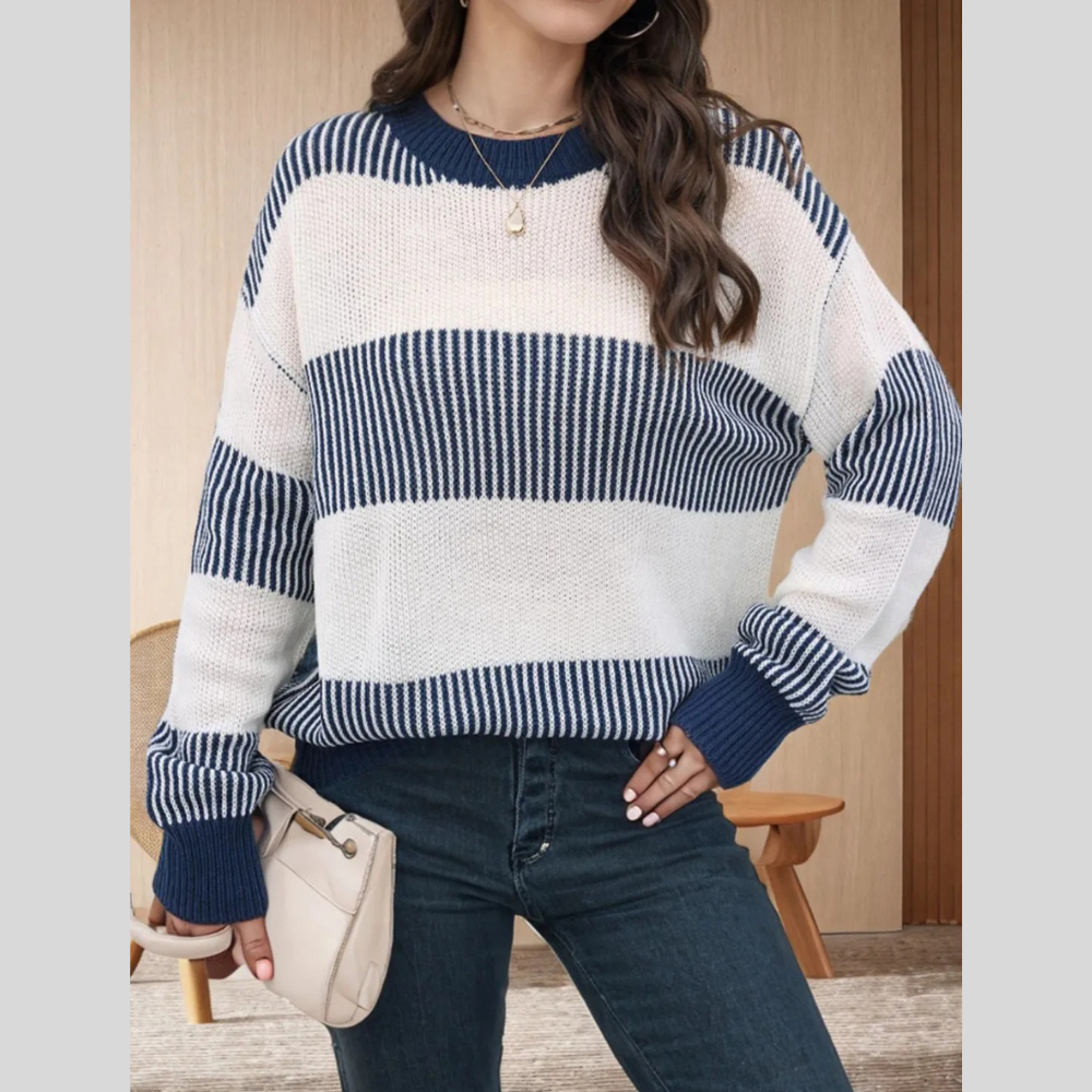 Bow Accent Round‑Neck Long Sleeve Knit Pullover