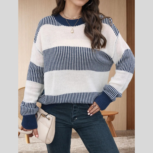 Bow Accent Round‑Neck Long Sleeve Knit Pullover