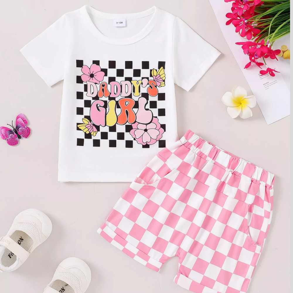 Children's Daddy's Girl Graphic Tee & Checkered Shorts Set