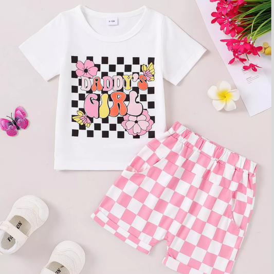 Children's Daddy's Girl Graphic Tee & Checkered Shorts Set