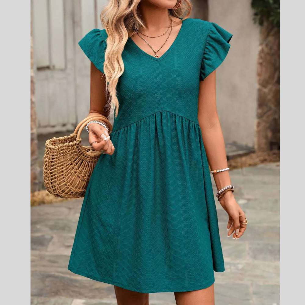 Ruffle Sleeve V-Neck A-Line Dress